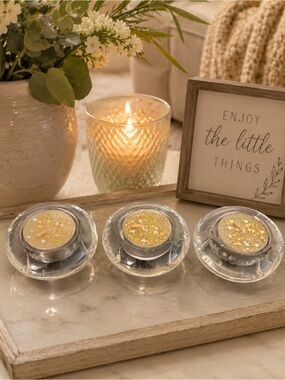 Pier 1 Imports Gold Star Tea Light Candle Holders | Set of 3 | Clear Glass | New